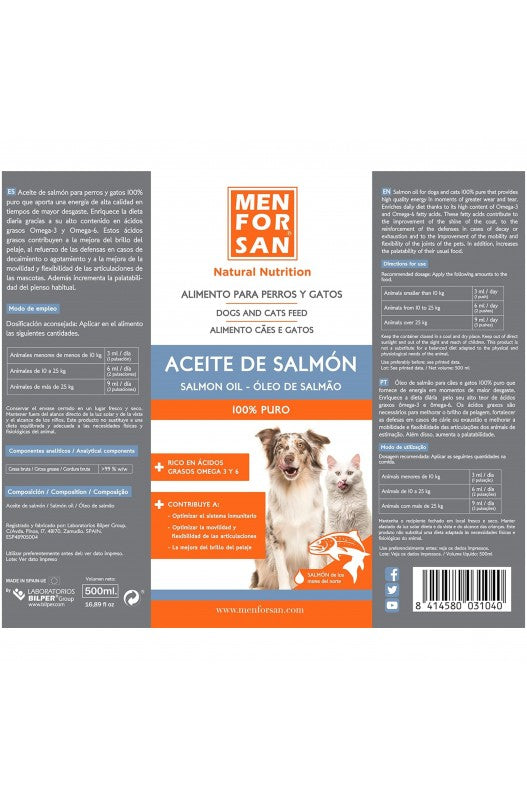 Aceite de Salmón 500ml Menforzan - Omega 3 para la Salud de tu Perro