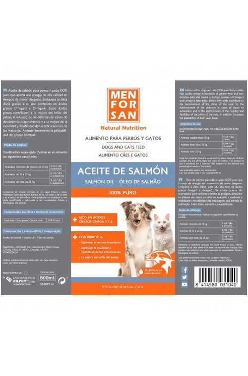 Aceite de Salmón 500ml Menforzan - Omega 3 para la Salud de tu Perro